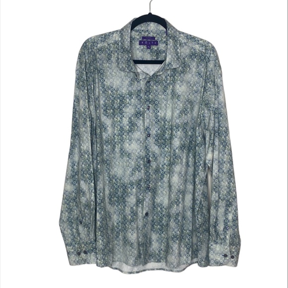 Kolte Stretch Cotton Long Sleeve Blue/Green/ White Print Button Up Shirt XXL - Picture 1 of 8